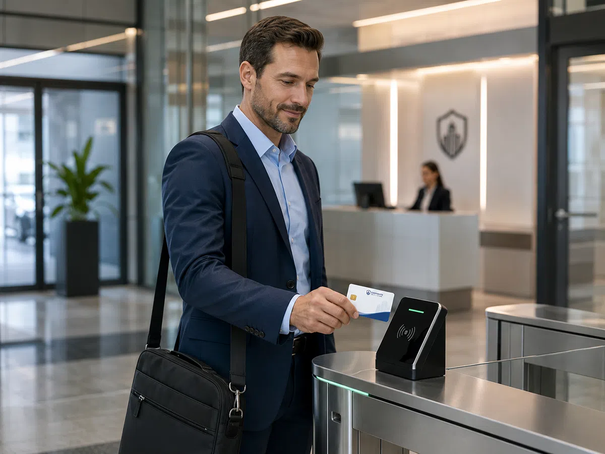 Custom staff ID card with photo, employee number and contact IC chip encoding