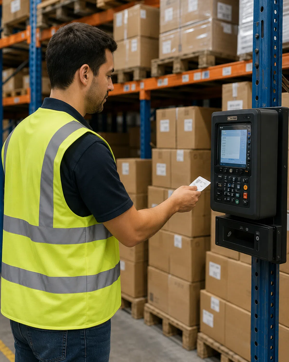 Warehouse record card storing batch and stock movement data on EEPROM contact memory card