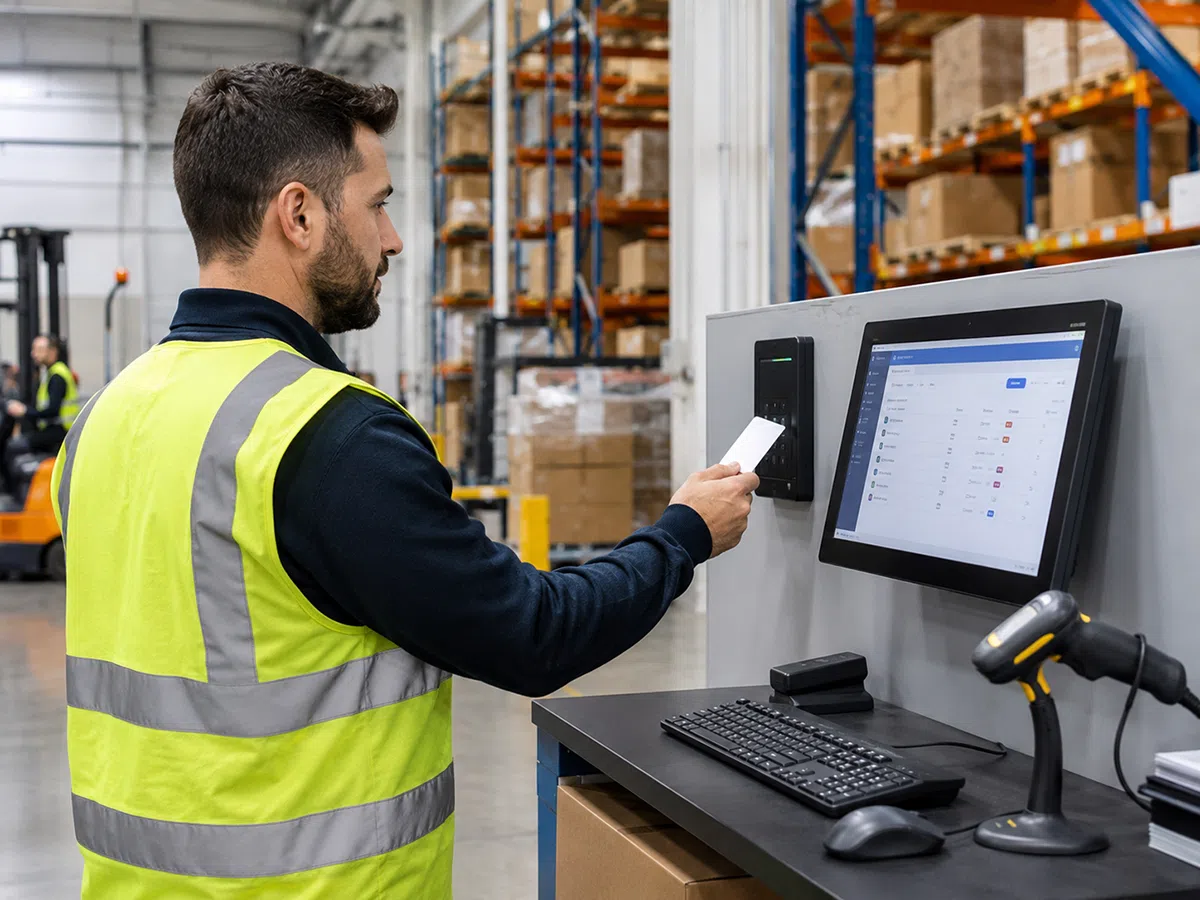 Contact IC card for warehouse staff access and internal record management