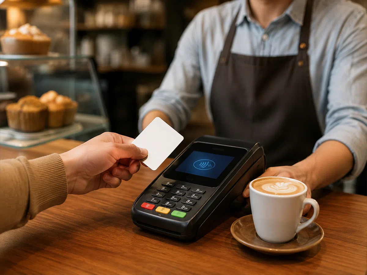 HF RFID contactless card used for cashless payment at cafe