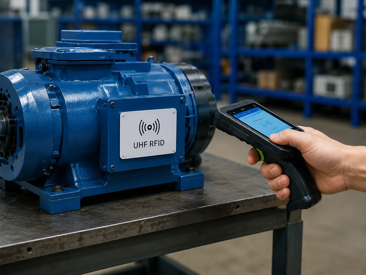 UHF RFID tag identification on industrial equipment asset