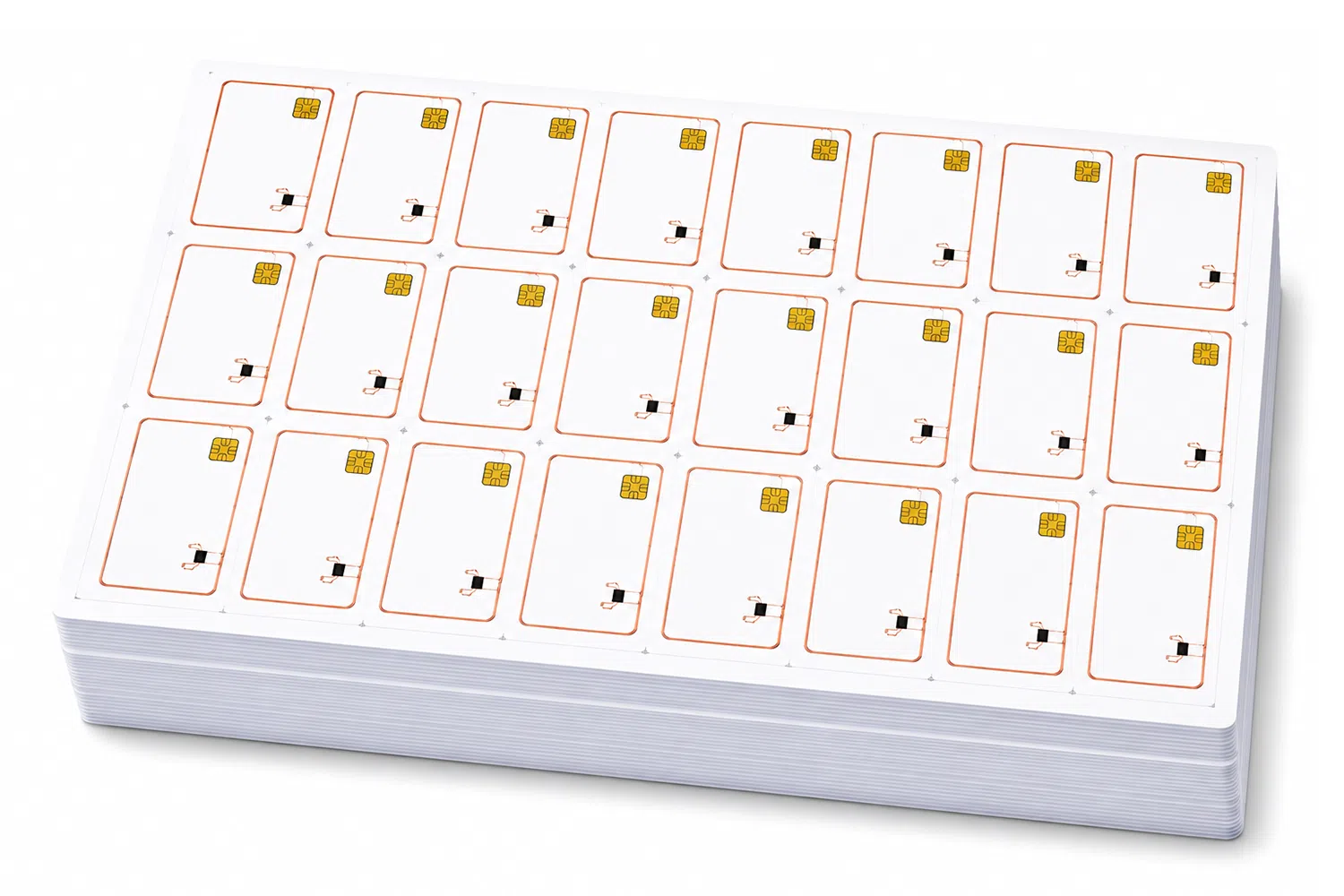 Dual-interface smart card prelam sheet with contact chip modules and copper antennas