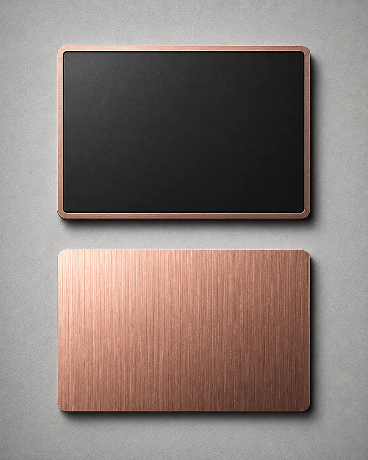 Rose gold copper and black metal card finish comparison