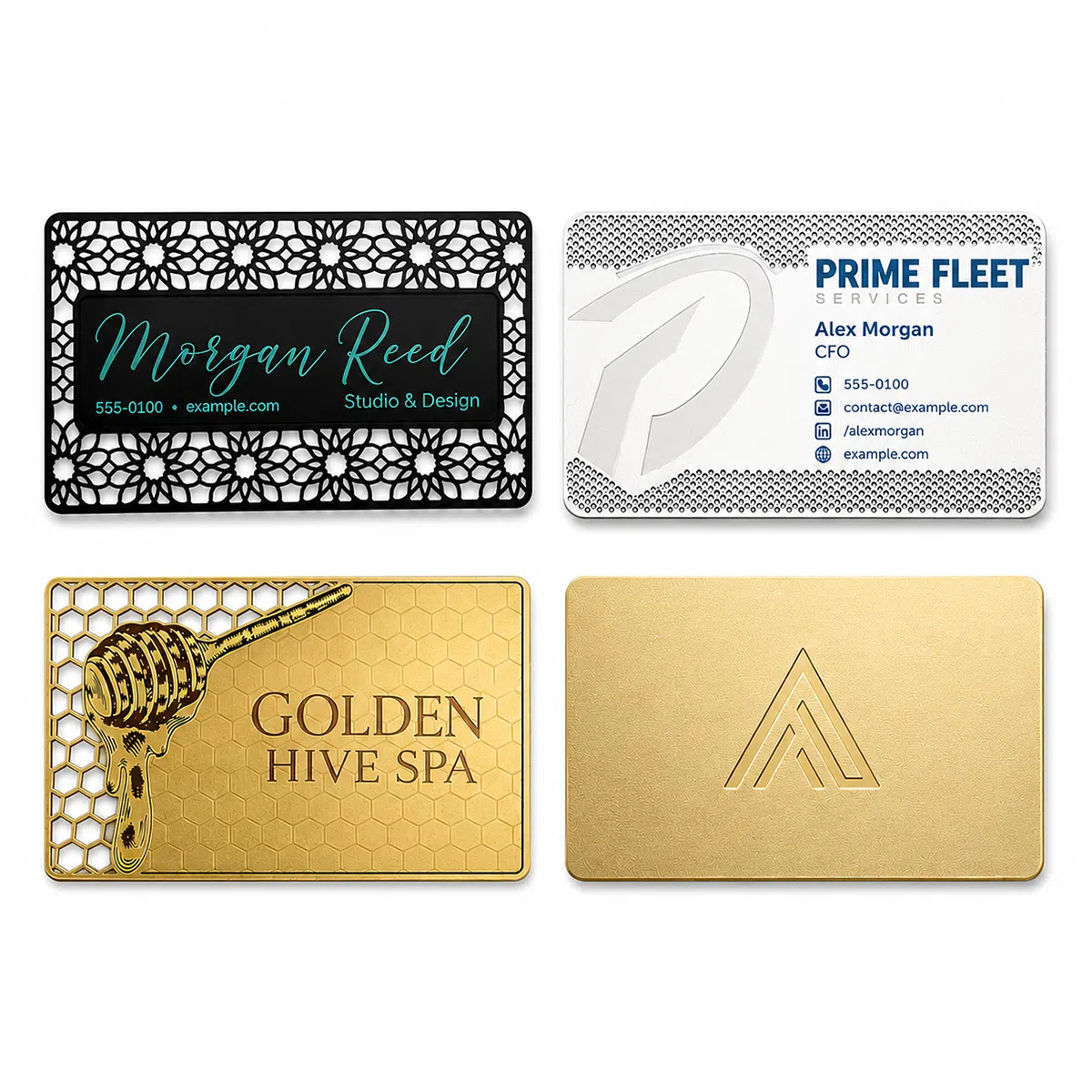 Multiple metal cards laser-engraved for different brands and events