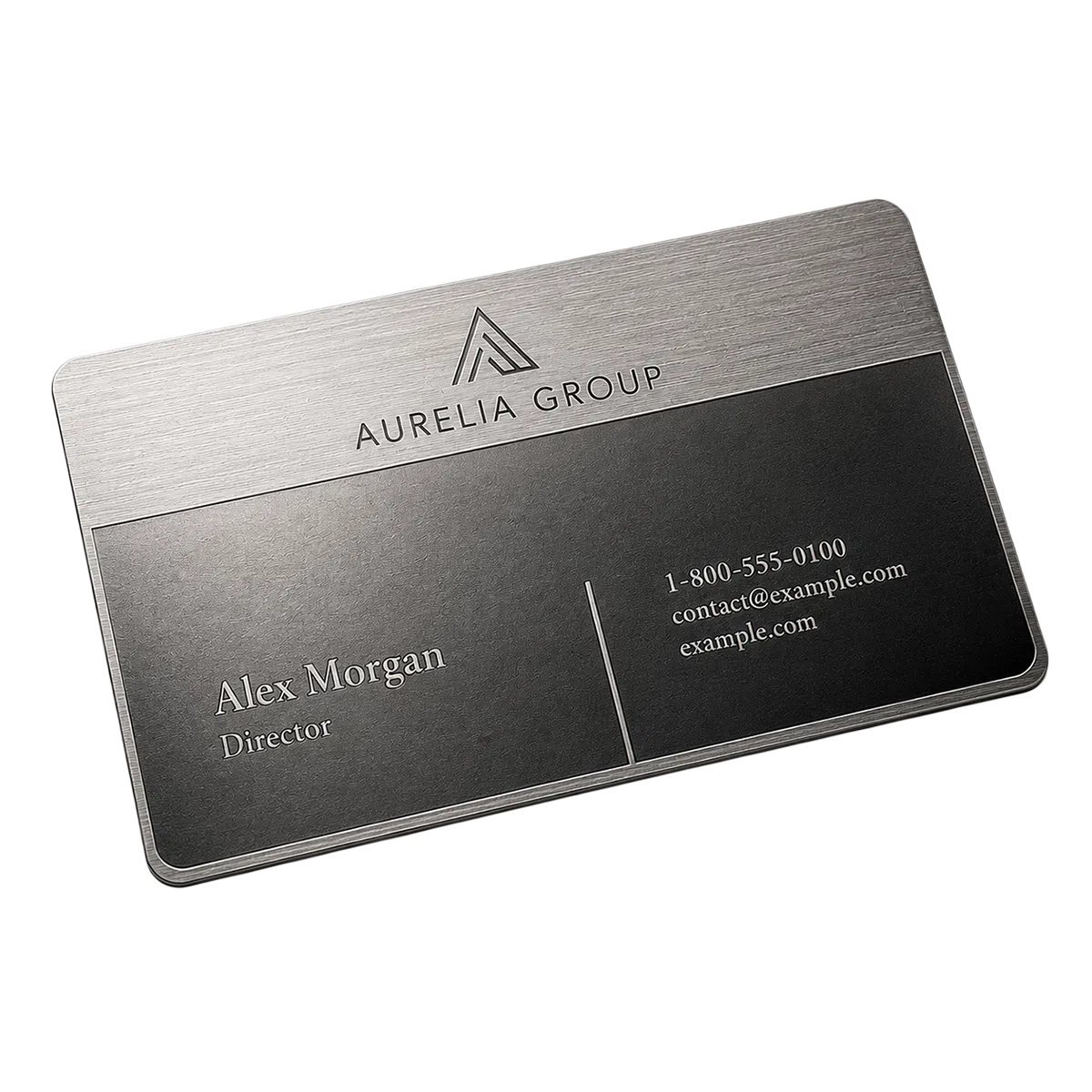 Metal smart card in brushed steel and black finish with NFC RFID chip
