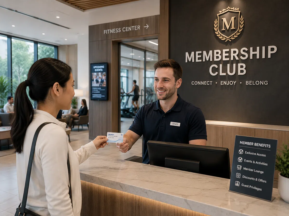 Teslin membership card handed over at a club reception desk