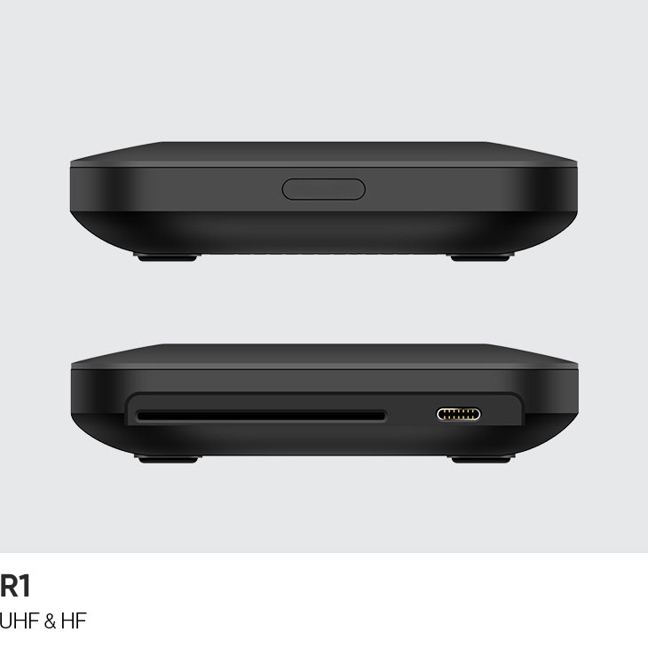 Front and rear edges of the CedaGlo R1 showing the card slot and the USB Type-C interface