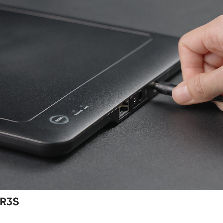 Side of the R3S with the RJ45 port, DC power port and USB Type-C port grouped along a single edge