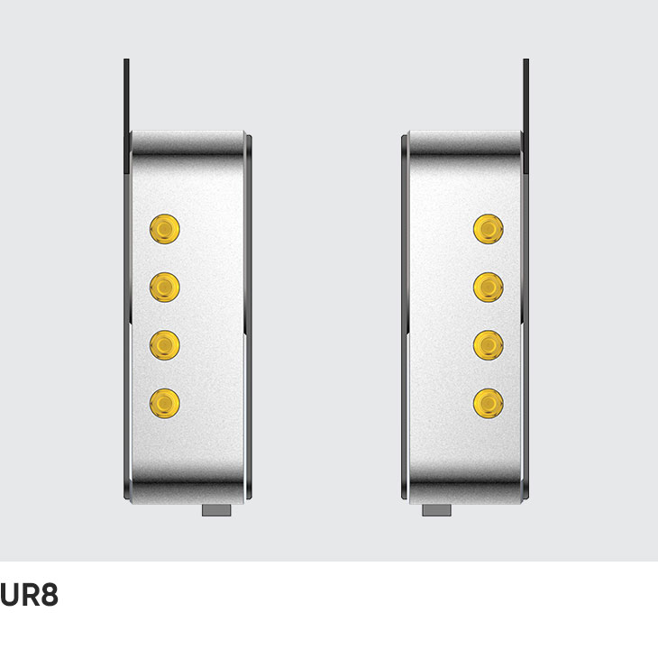 Left and right side faces of the CedaGlo UR8, each carrying four SMA antenna connectors