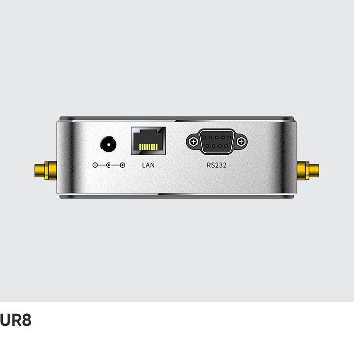 CedaGlo UR8 interface face with DC power jack, RJ45 LAN socket and RS-232 connector