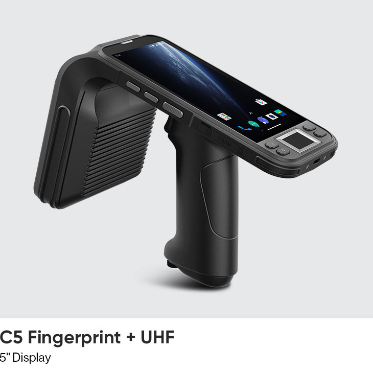 CedaGlo C5 Fingerprint plus UHF configuration with 5-inch display and fingerprint sensor beside the screen