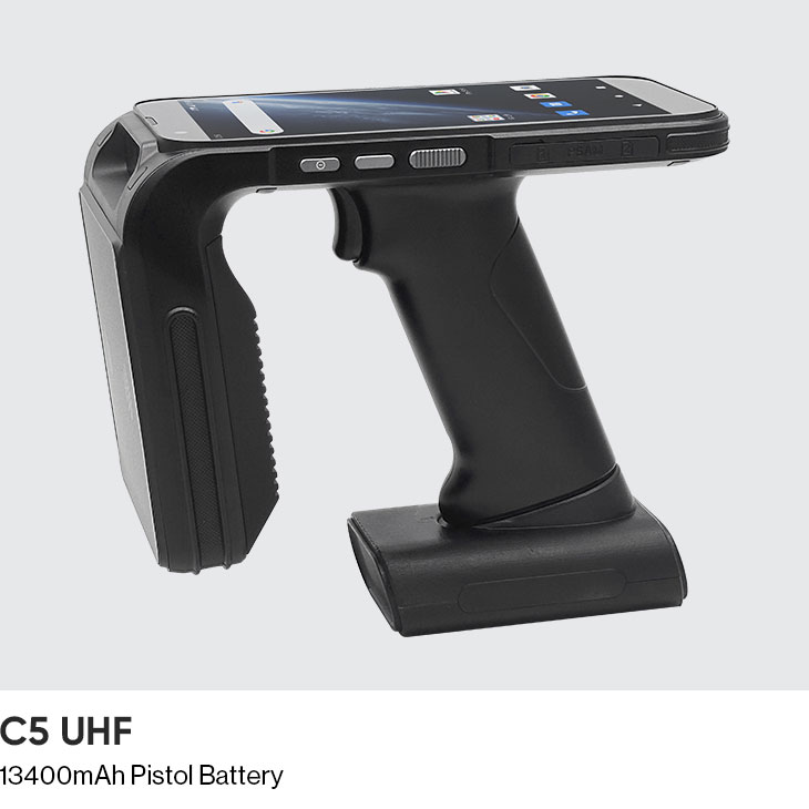 Side profile of the CedaGlo C5 fitted with the 13400mAh removable pistol battery