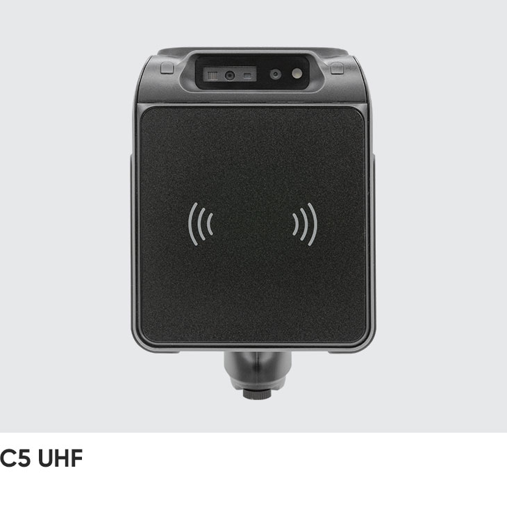 Front view of the CedaGlo C5 showing the UHF antenna face and the USB Type-C port on the bottom edge