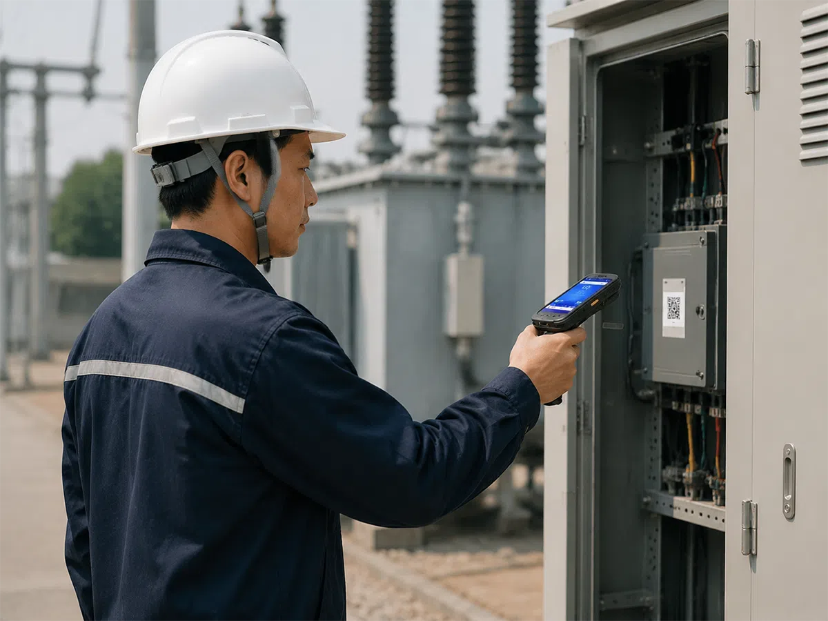 Technician tracking components on a production line with the CedaGlo C72