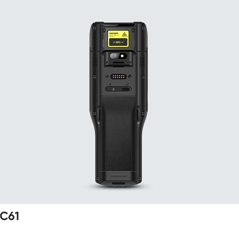 C61 back panel showing the NFC area, rear camera, Pin Connector, and battery latch