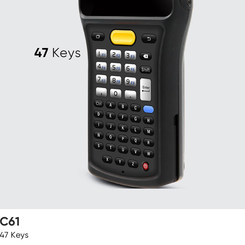 C61 47 key keypad with a full alphabetic block below the numeric row