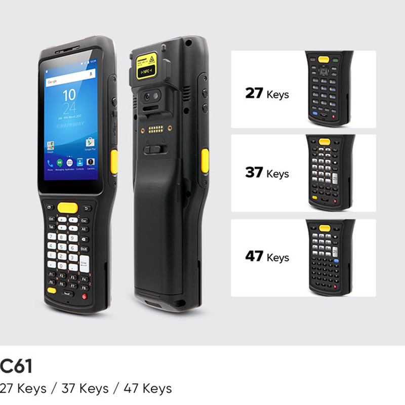 C61 front and back with the 27 key, 37 key, and 47 key keypad layouts
