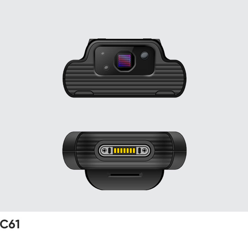 C61 top edge with scan window and camera, bottom edge with extended thimble contacts