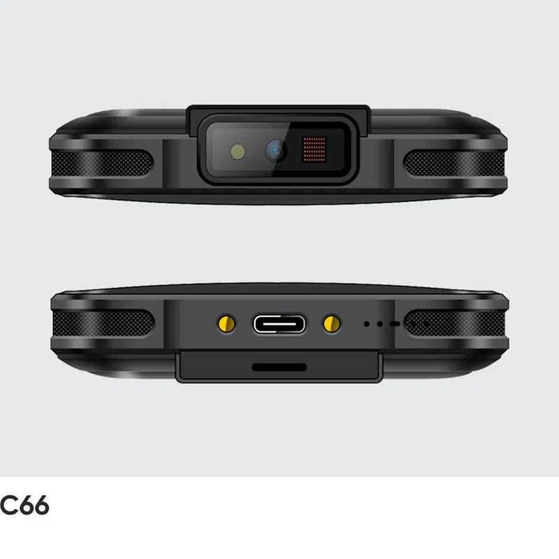 Top and bottom edges of the CedaGlo C66 showing the scan window and the USB Type-C port