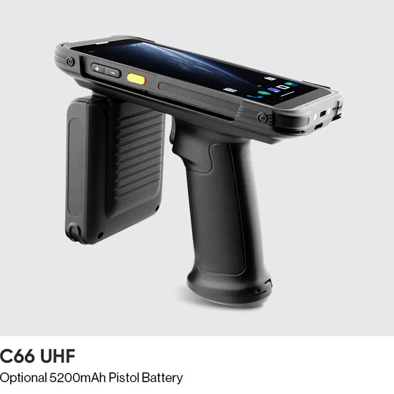 CedaGlo C66 with the UHF back clip and handle fitted for long-range RFID reading