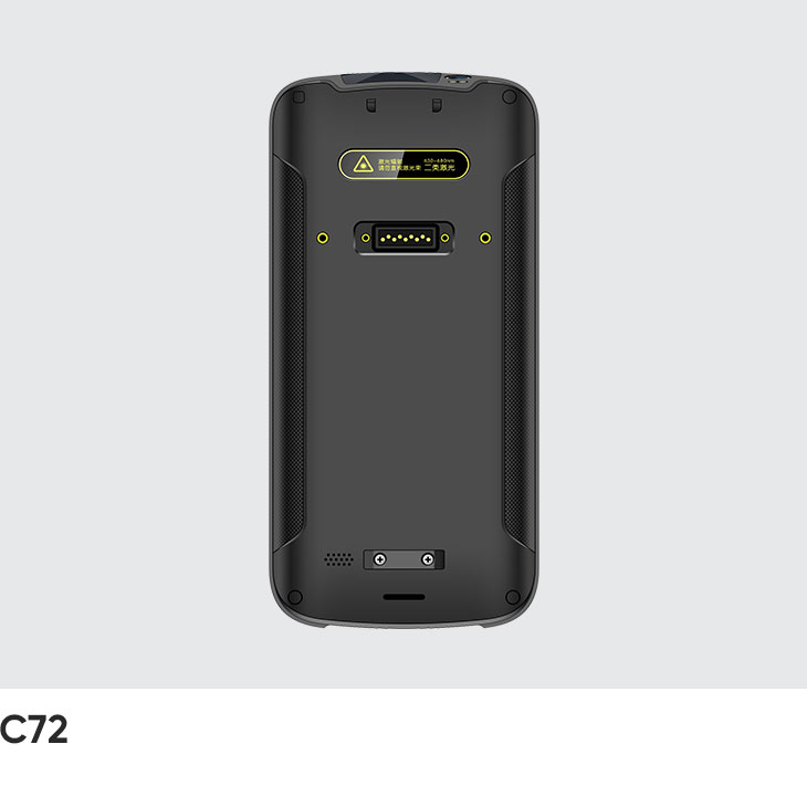 CedaGlo C72 mobile computer, rear view showing the contact block and battery cover