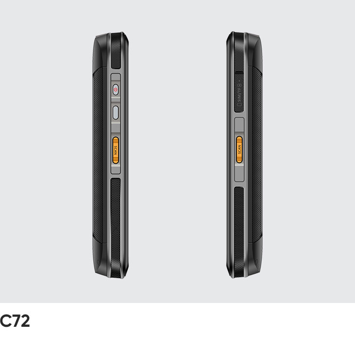 CedaGlo C72 mobile computer, views of the left and right sides showing the scan keys