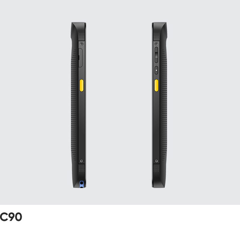 Left and right edges of the CedaGlo C90, each carrying a yellow scan key