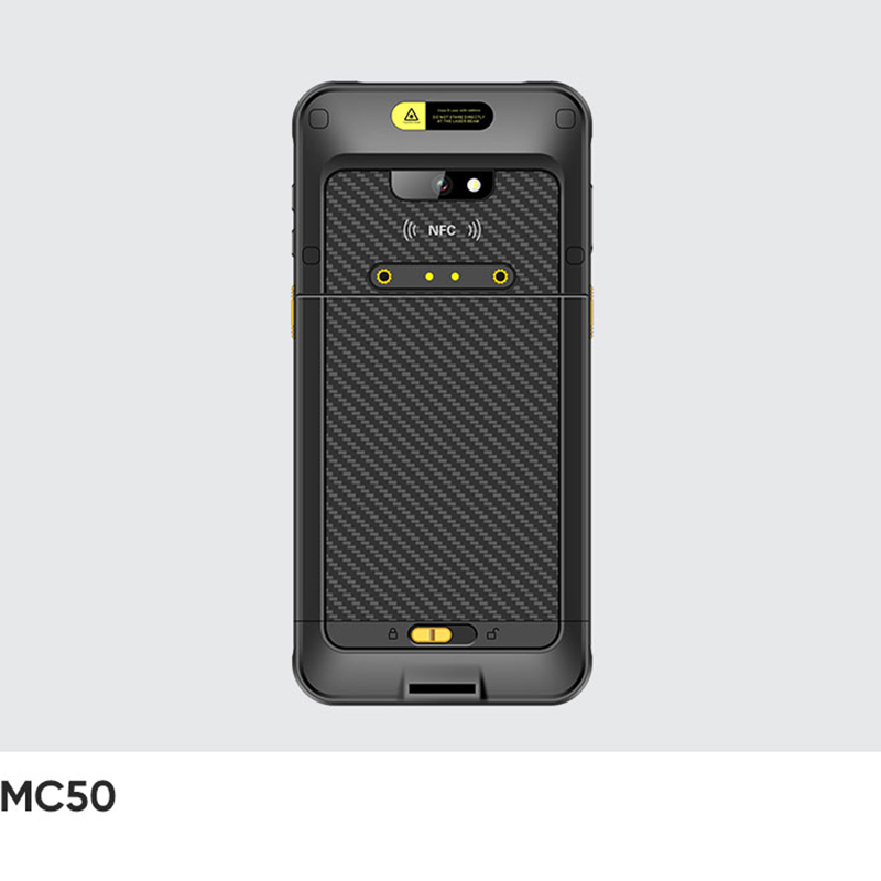 MC50 back panel with the NFC antenna area above the battery cover and its sliding latch