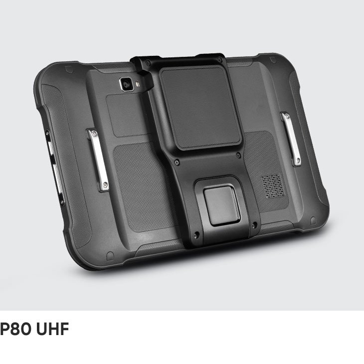 Angled back view of the CedaGlo P80 UHF showing the raised RFID module and the trigger block below it