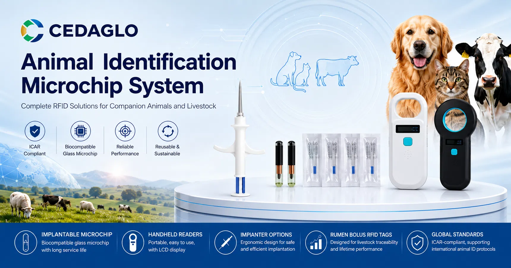 CedaGlo Animal Identification Microchip System — complete RFID solutions for companion animals and livestock