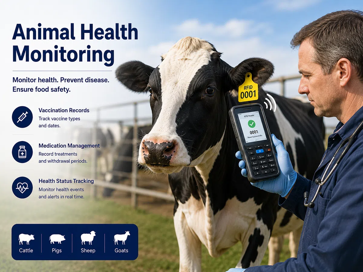 RFID ear tag used for animal health and vaccination records