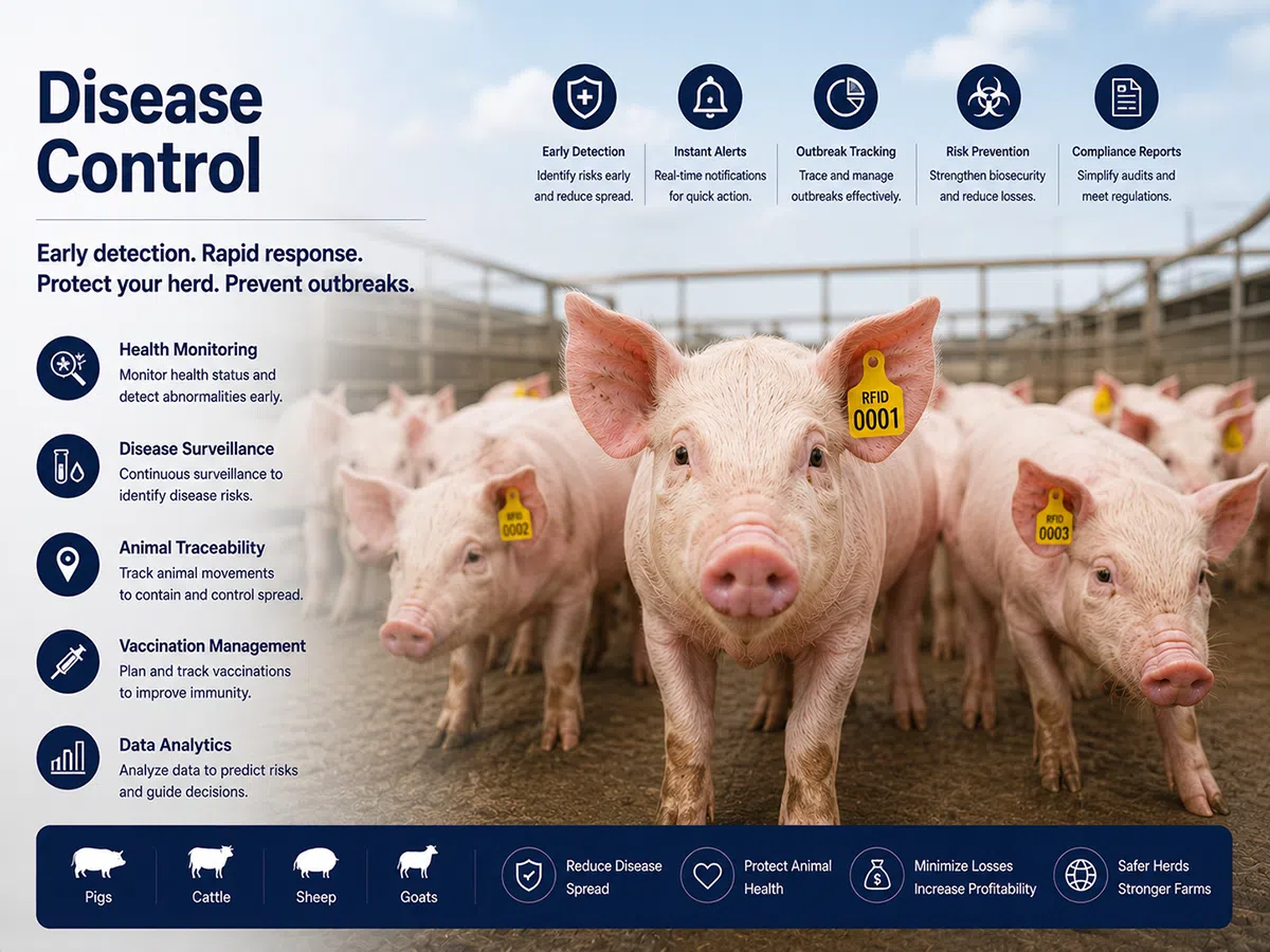 RFID livestock ear tag supporting disease prevention and control