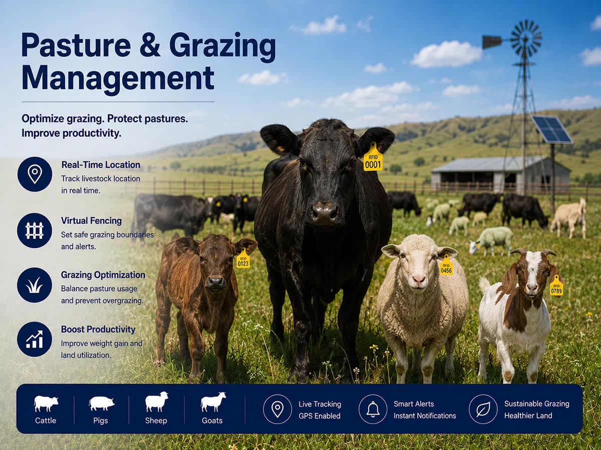 RFID ear tag used for pasture and grazing livestock management