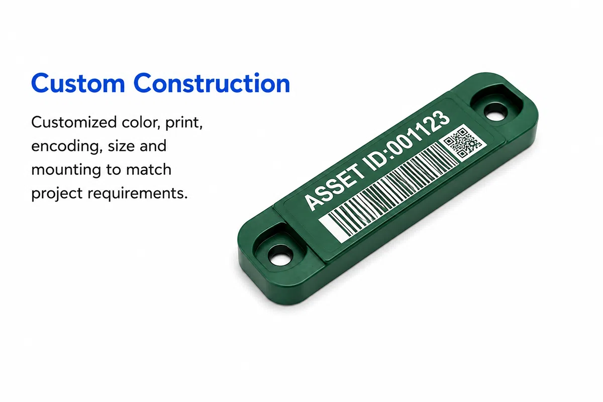 Custom printed ABS RFID asset tag with barcode and encoding for OEM projects