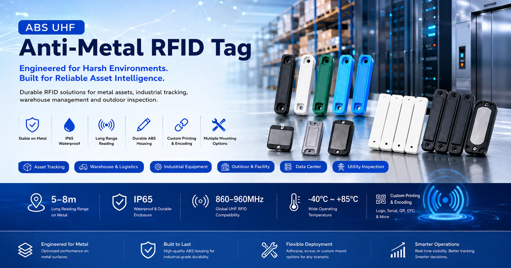 ABS UHF Anti-Metal RFID Tag banner — durable on-metal RFID tags for asset tracking and industrial inspection
