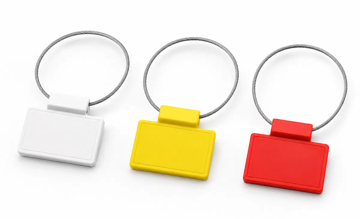 RFID cable seal tag with stainless steel wire loop in white, yellow and red