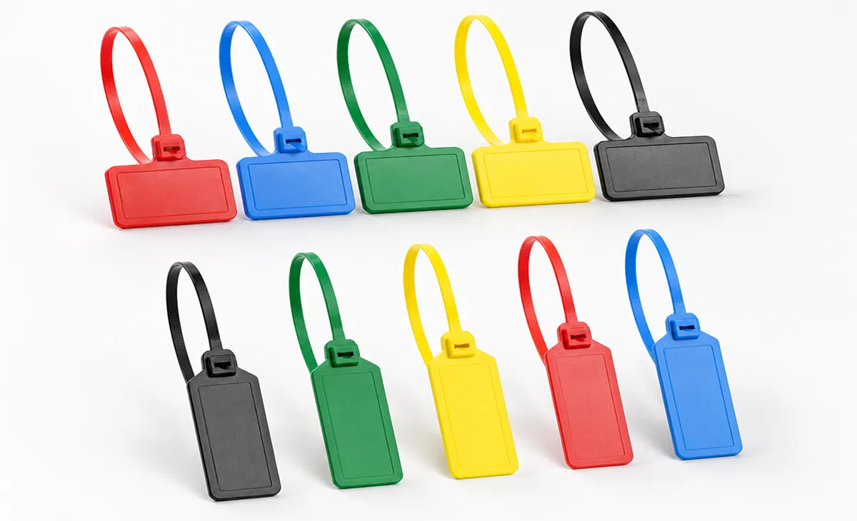 RFID seal tie tag with flexible plastic strap for cabinet and cable applications