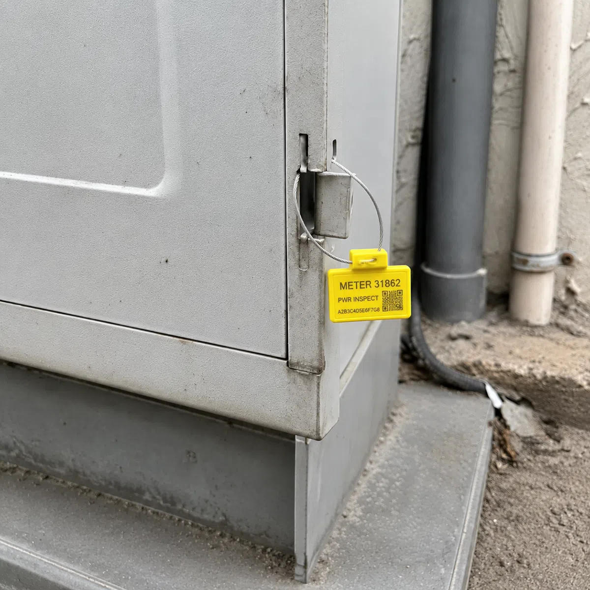 RFID cable seal tag sealing a utility meter box lock hole