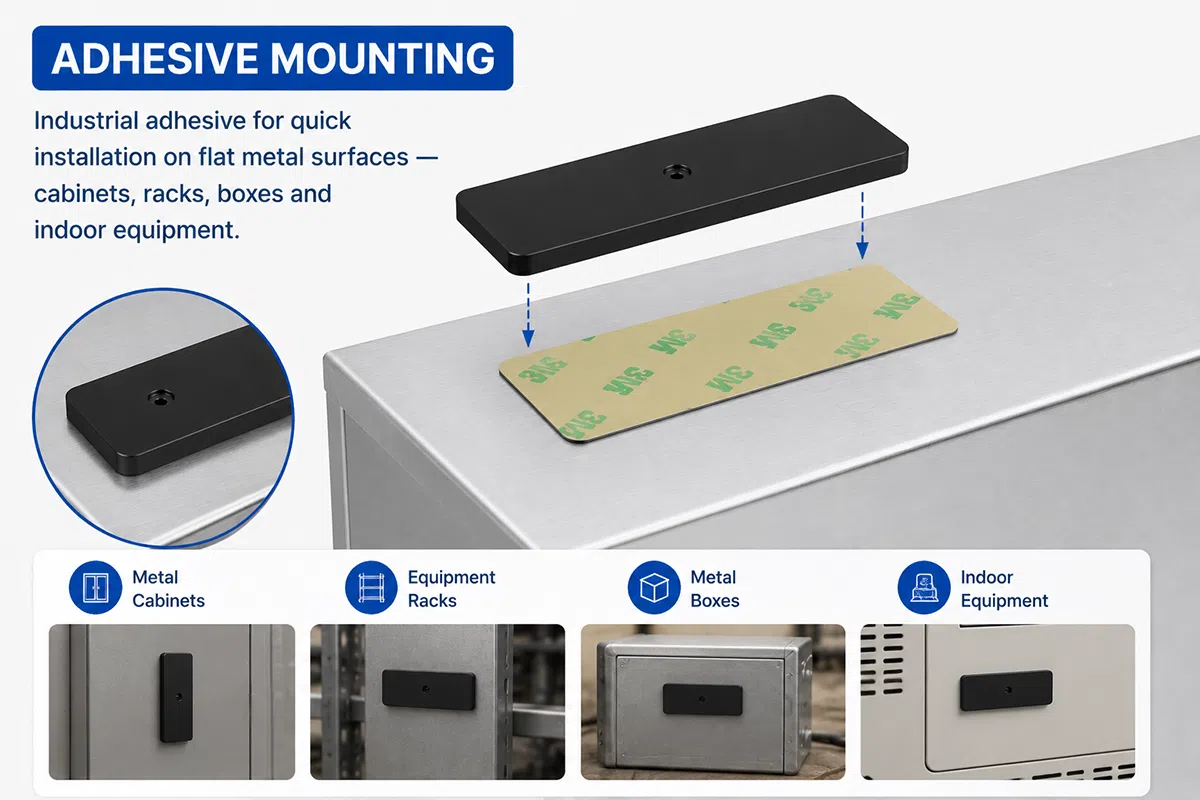 PCB UHF RFID tag adhesive mounting for cabinets, racks, boxes and indoor equipment