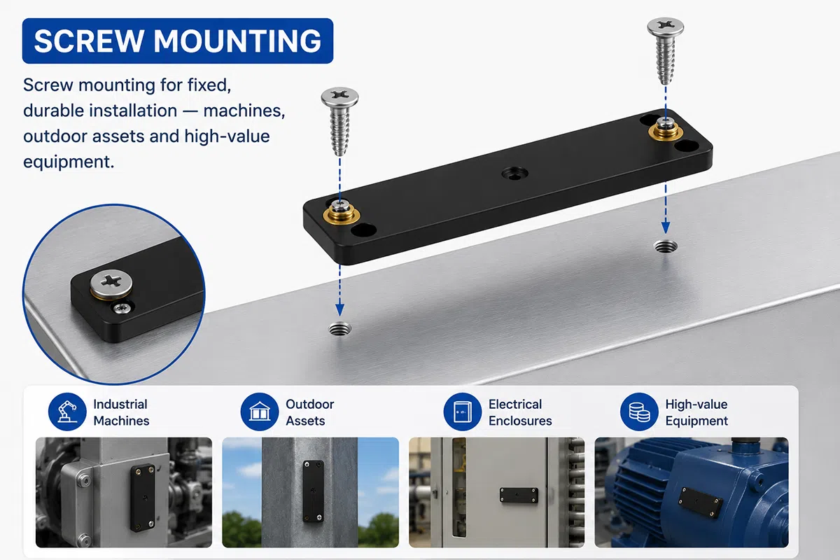 PCB UHF RFID tag screw mounting for machines, outdoor assets and high-value equipment