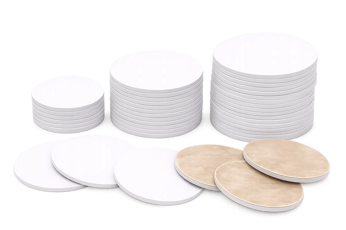 Printable PVC NFC coin tag with adhesive backing and custom data encoding
