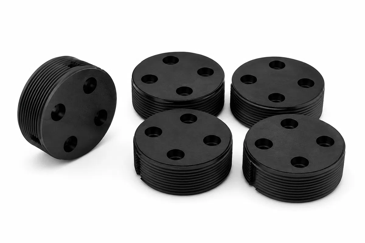 Black standard screw-mount RFID bin tags with four-hole spanner-drive face