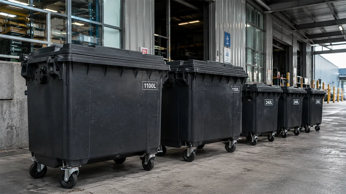 RFID waste bin transponder for commercial and industrial waste services