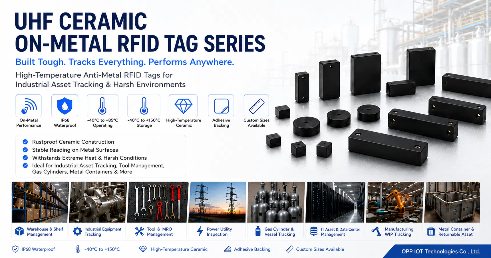 UHF ceramic on-metal RFID tag series for tools, equipment, gas cylinders and metal asset tracking