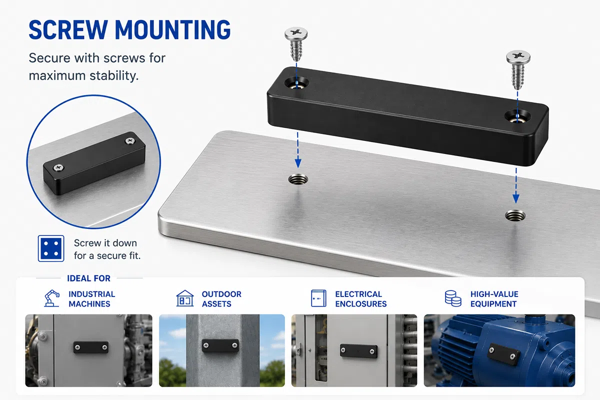 UHF ceramic RFID tag screw mounting installation on metal surface