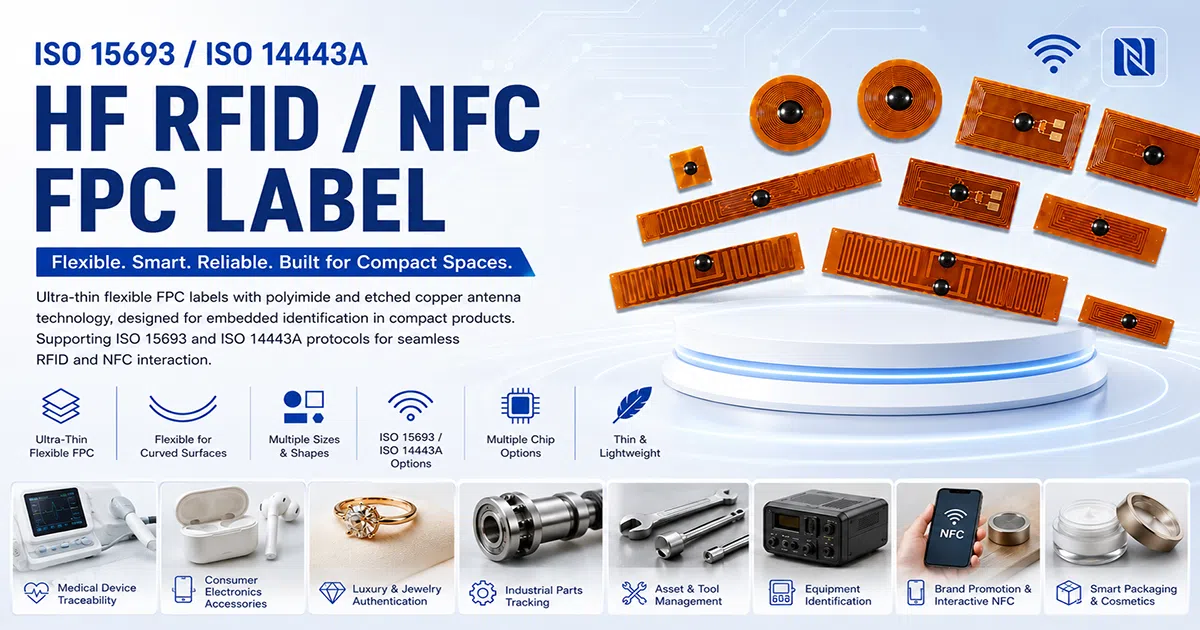 HF RFID NFC FPC label product overview ISO15693 ISO14443A flexible label for embedded identification