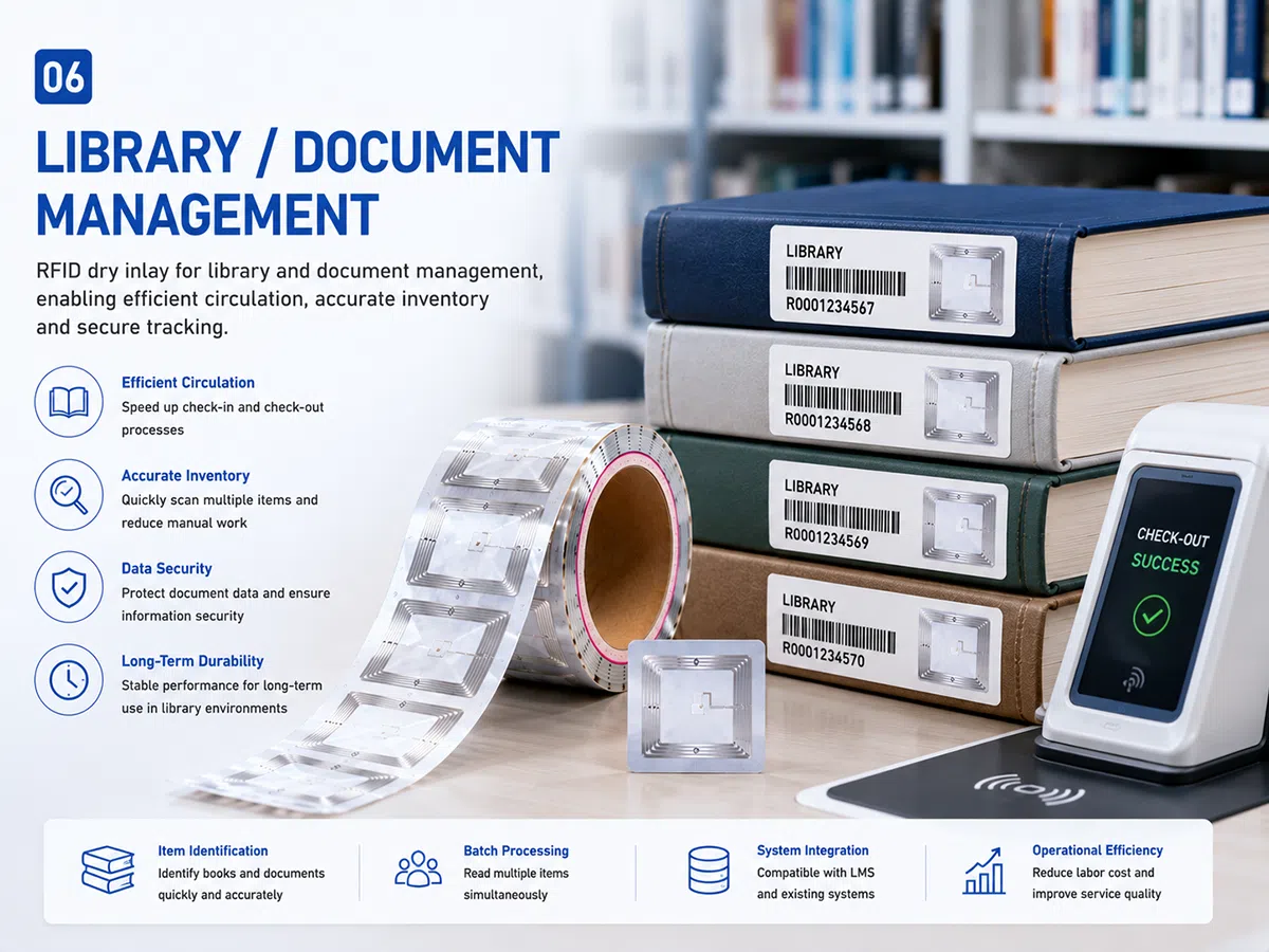 RFID dry inlay for library and document management — HF ISO 15693 ICODE inlay