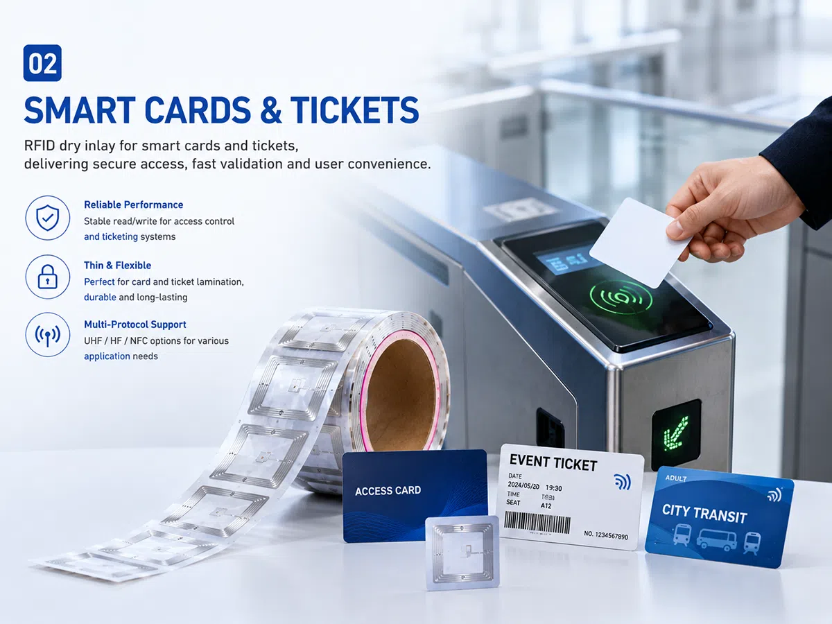 RFID dry inlay for card and ticket lamination — HF NFC inlay for PVC PET card bodies
