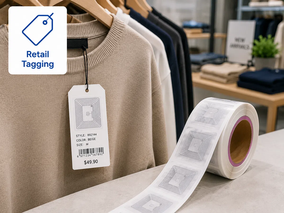 RFID wet inlay converted into retail apparel hang tags