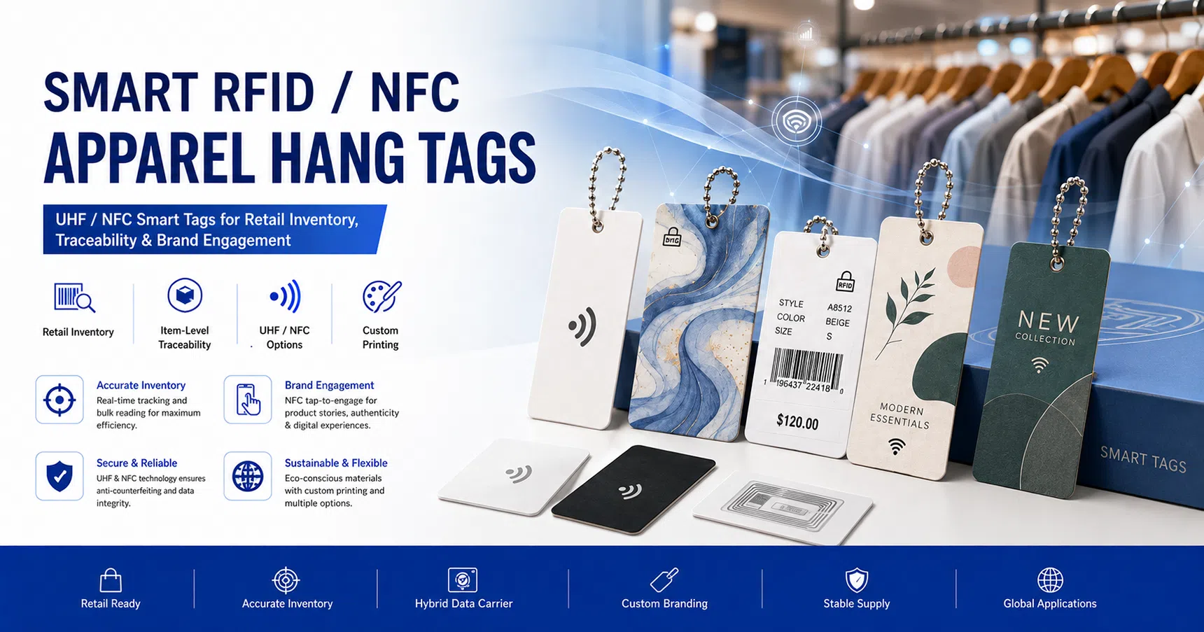 Smart RFID NFC apparel hang tags for retail inventory traceability and brand engagement by CedaGlo